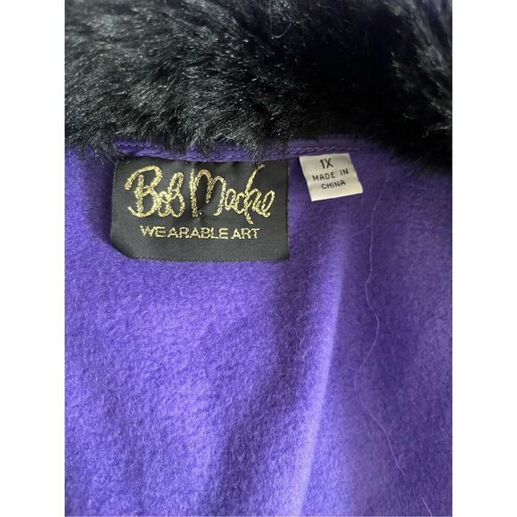 Bob Mackie Wearable Art Purple Embroidered Vest Fur Trim Size 1X - Picture 2 of 3